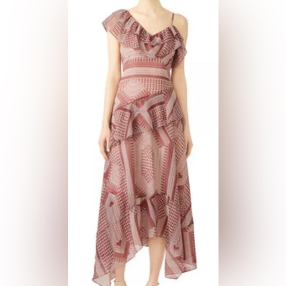 Rebecca Minkoff Asymmetrical Maroon & White Dress